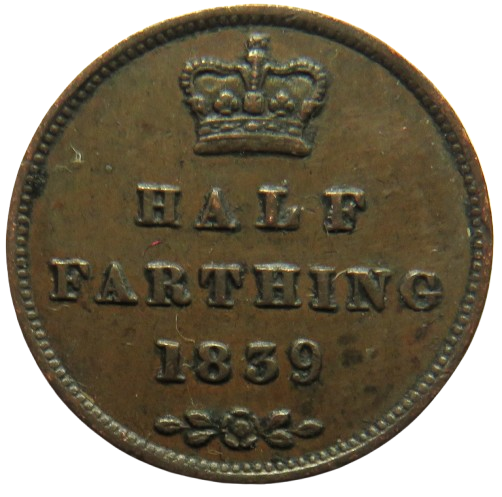 1839 Queen Victoria Half-Farthing Coin - Great Britain