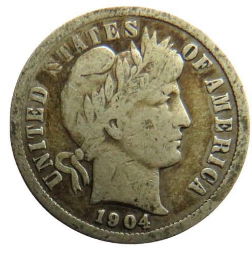 1904 USA Silver Barber One Dime Coin