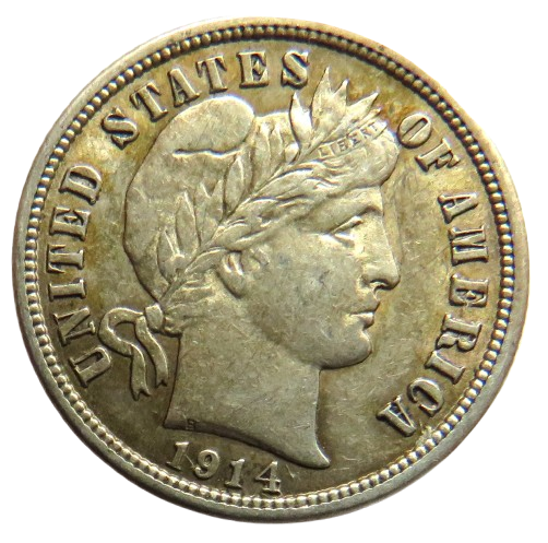 1914 USA Silver Barber One Dime Coin In Better Grade