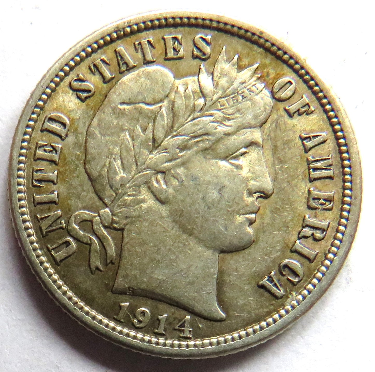 1914 USA Silver Barber One Dime Coin In Better Grade