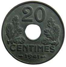 Load image into Gallery viewer, 1941 France 20 Centimes Coin
