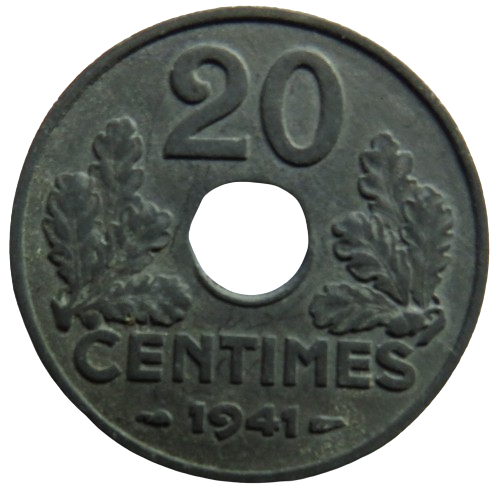 1941 France 20 Centimes Coin