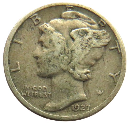 1927 USA Silver Mercury One Dime Coin