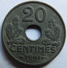 Load image into Gallery viewer, 1941 France 20 Centimes Coin
