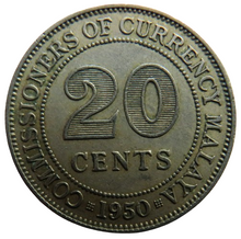 Load image into Gallery viewer, 1950 King George VI Commissioners of Currency Malaya 20 Cents Coin
