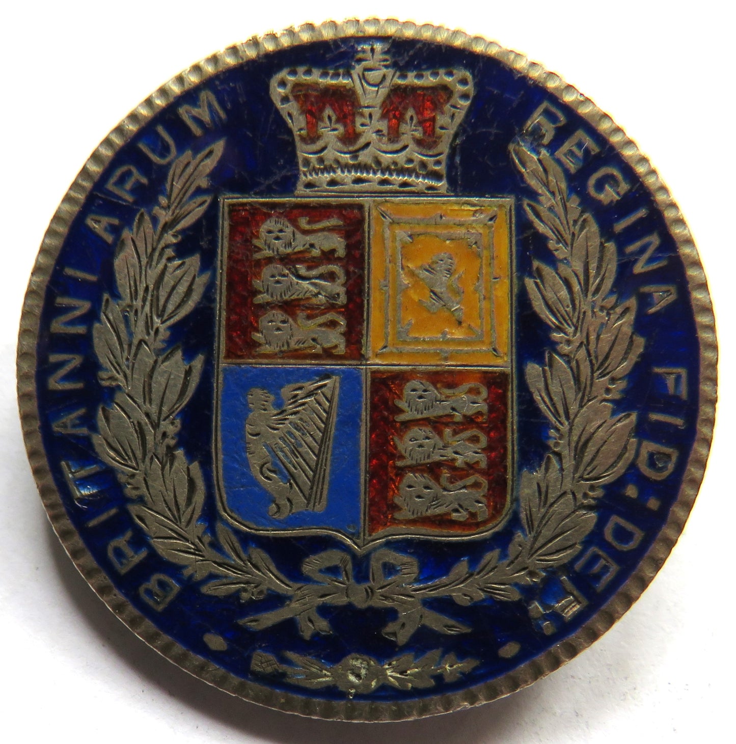 1882 Queen Victoria Young Head Enamelled Silver Halfcrown Coin Brooch