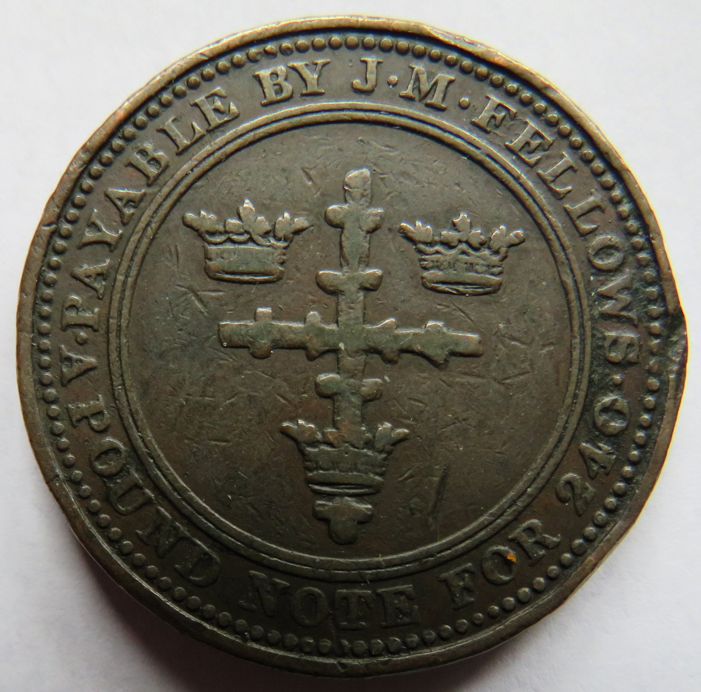 1812 Nottingham One Penny Token J.M. Fellows