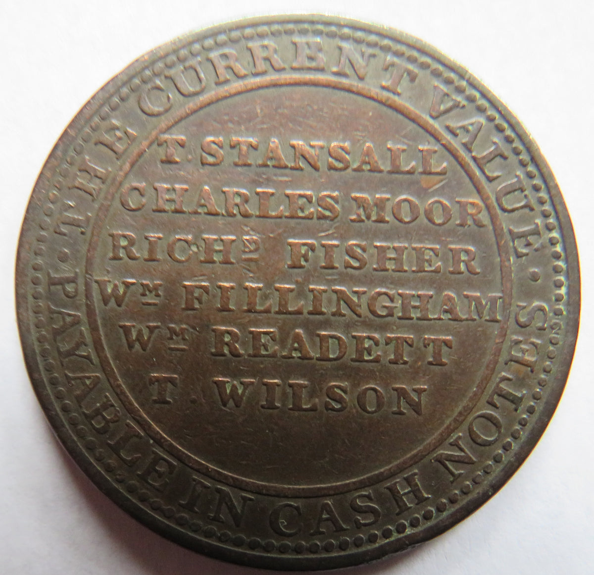 1811 Newark One Penny Token T. Stansall, Charles Moor... image 3