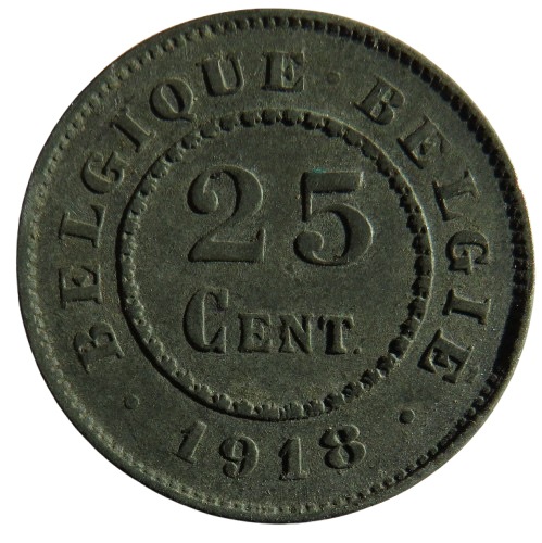 1918 Belgium 25 Centimes Coin