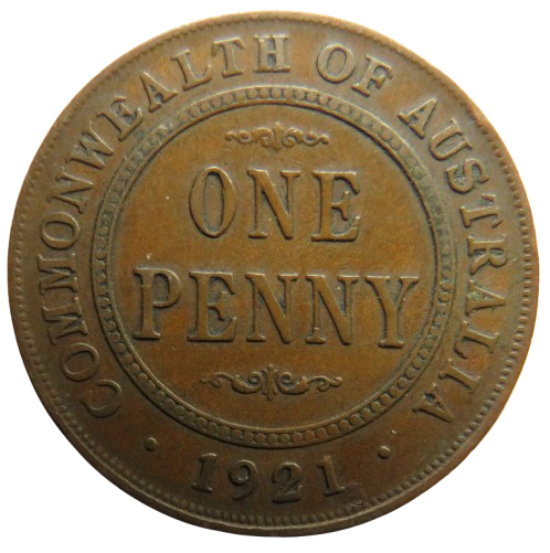 1921 King George V Australia One Penny Coin