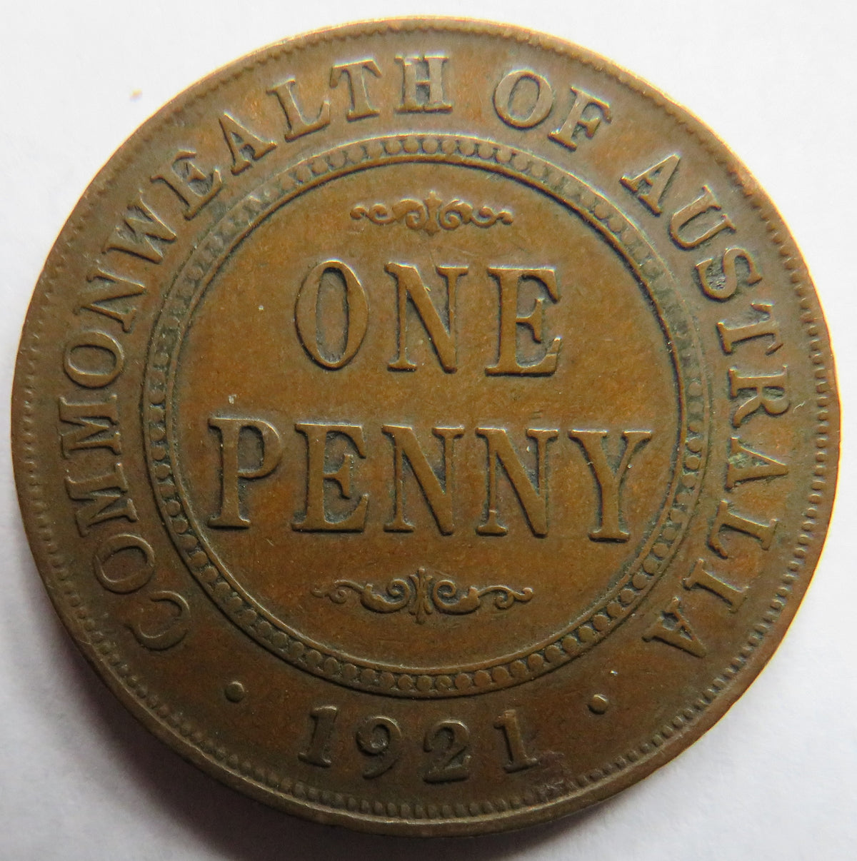 1921 King George V Australia One Penny Coin image 2