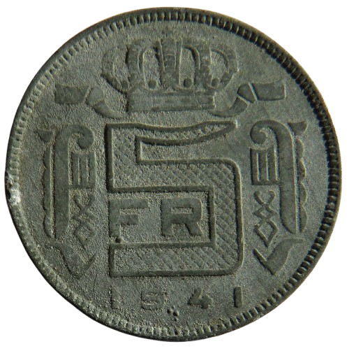 1941 Belgium 5 Francs Coin