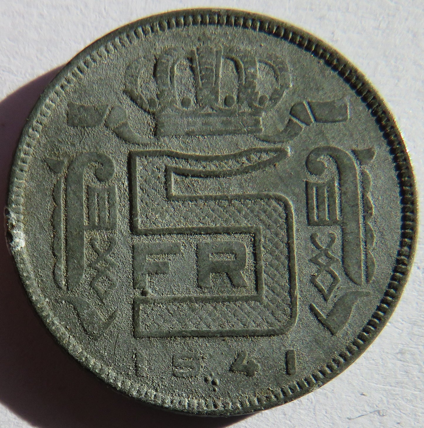 1941 Belgium 5 Francs Coin