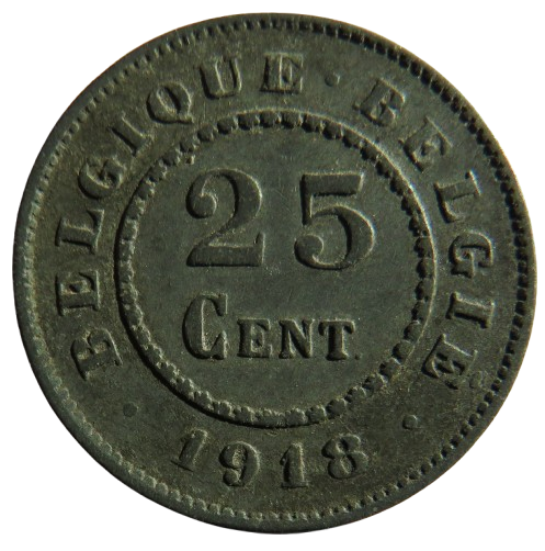 1918 Belgium 25 Centimes Coin