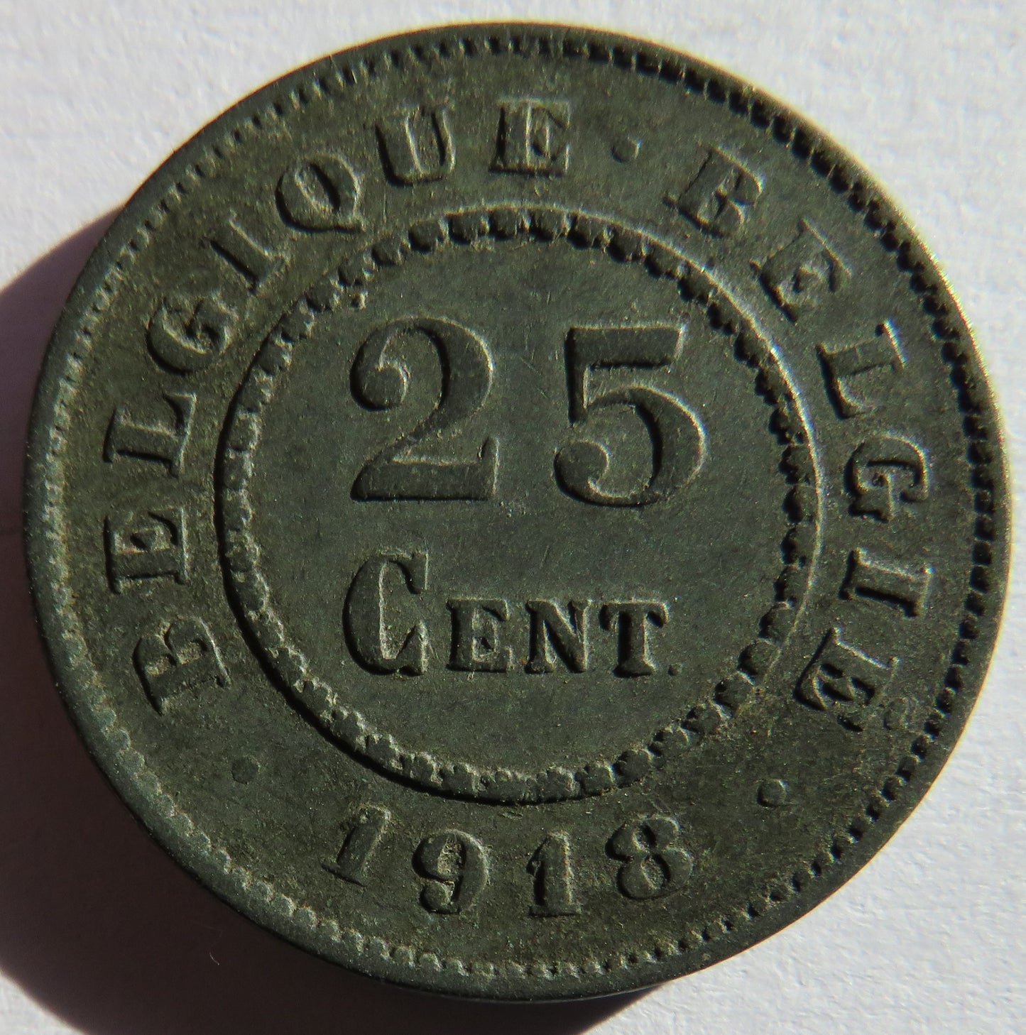 1918 Belgium 25 Centimes Coin