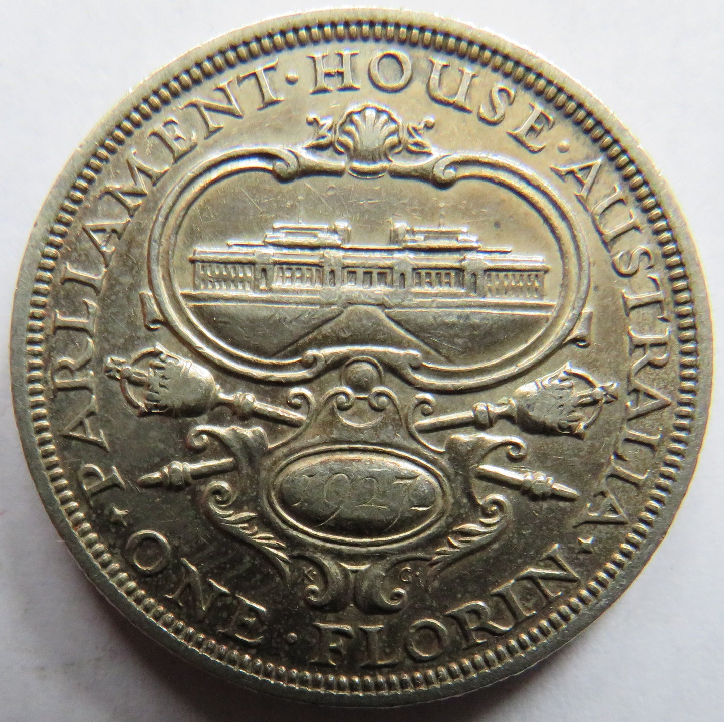 1927 King George V Australia Silver Florin Coin - Parliament House