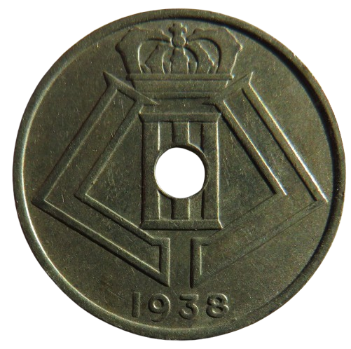 1938 Belgium 25 Centimes Coin