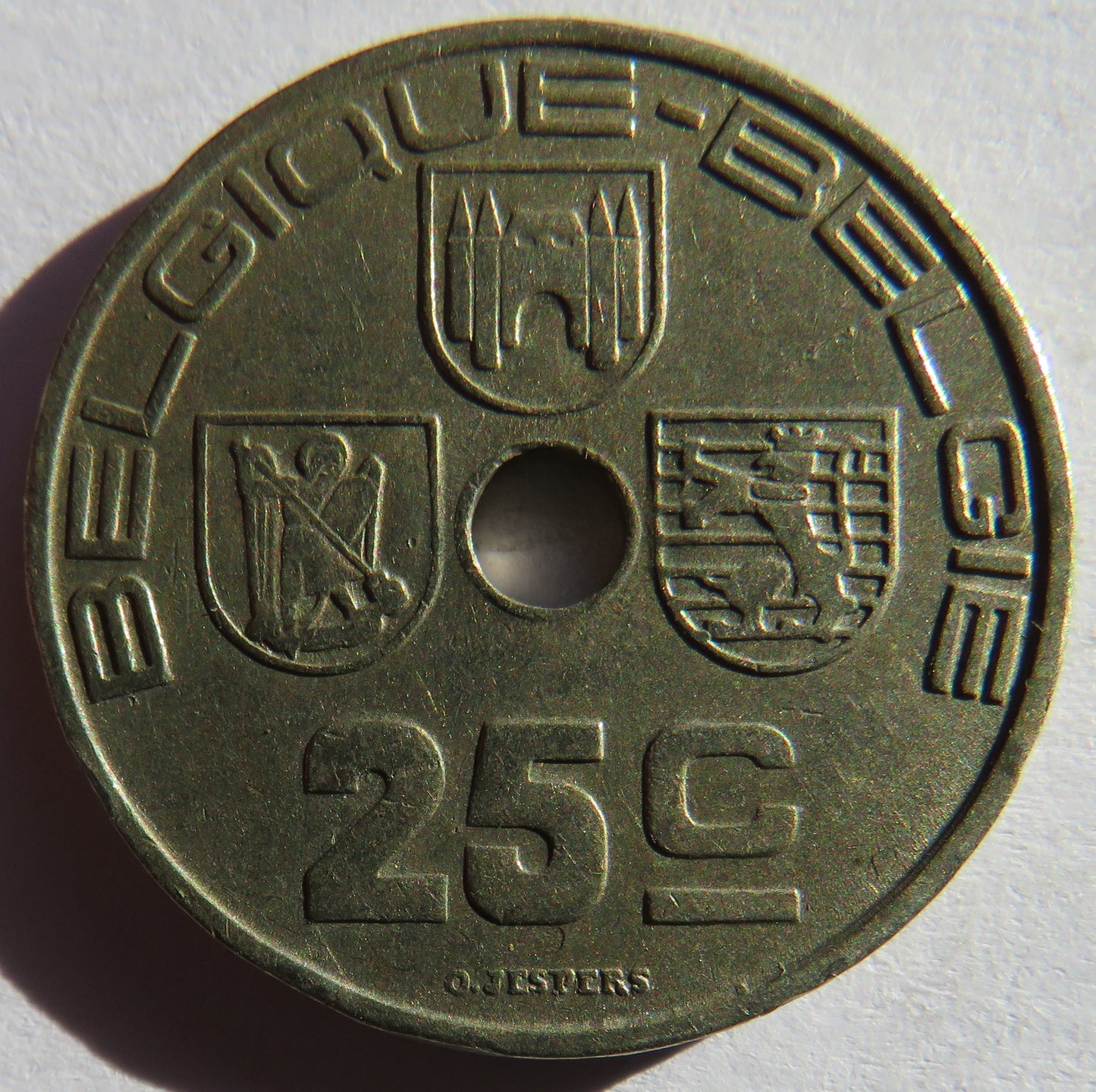1938 Belgium 25 Centimes Coin