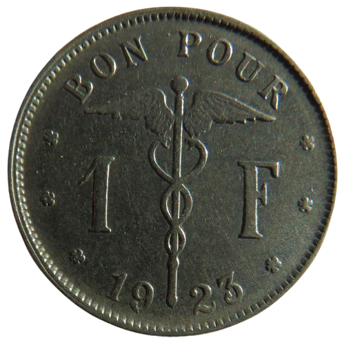 1923 Belgium One Franc Coin