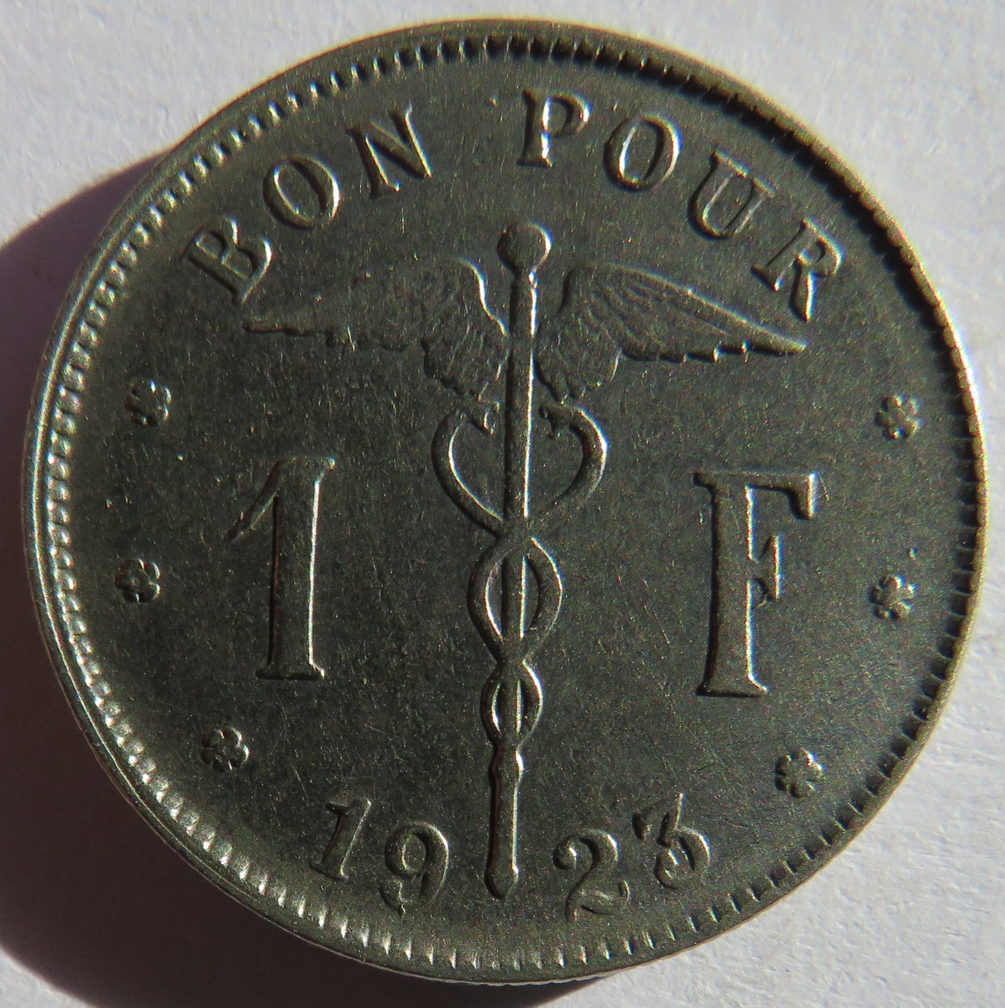 1923 Belgium One Franc Coin