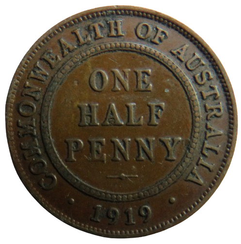 1919 King George V Australia Halfpenny Coin