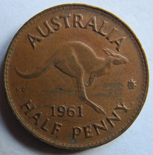 Load image into Gallery viewer, 1961 Queen Elizabeth II Australia Halfpenny Coin
