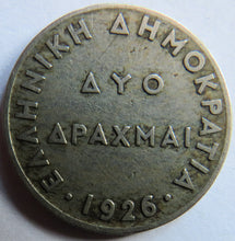 Load image into Gallery viewer, 1926 Greece 2 Drachmai Coin
