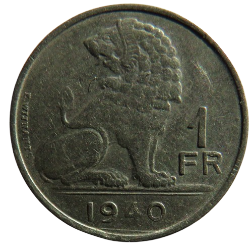 1940 Belgium One Franc Coin