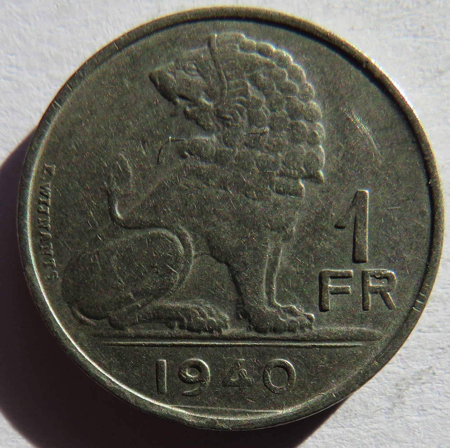 1940 Belgium One Franc Coin