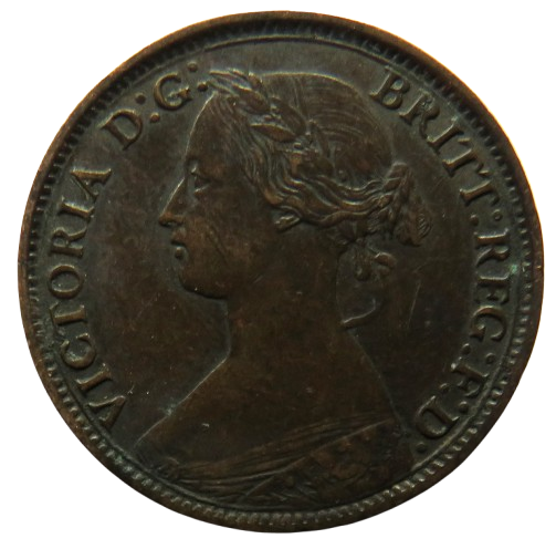 1862 Queen Victoria Bun Head Farthing Coin - Great Britain