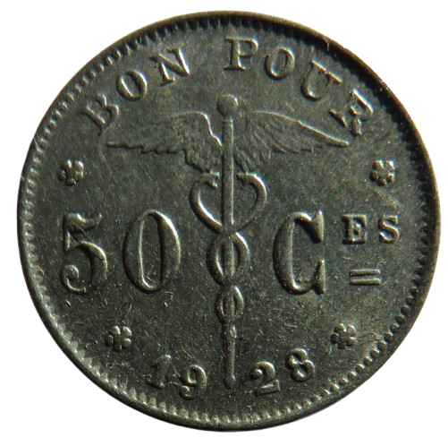 1928 Belgium 50 Centimes Coin