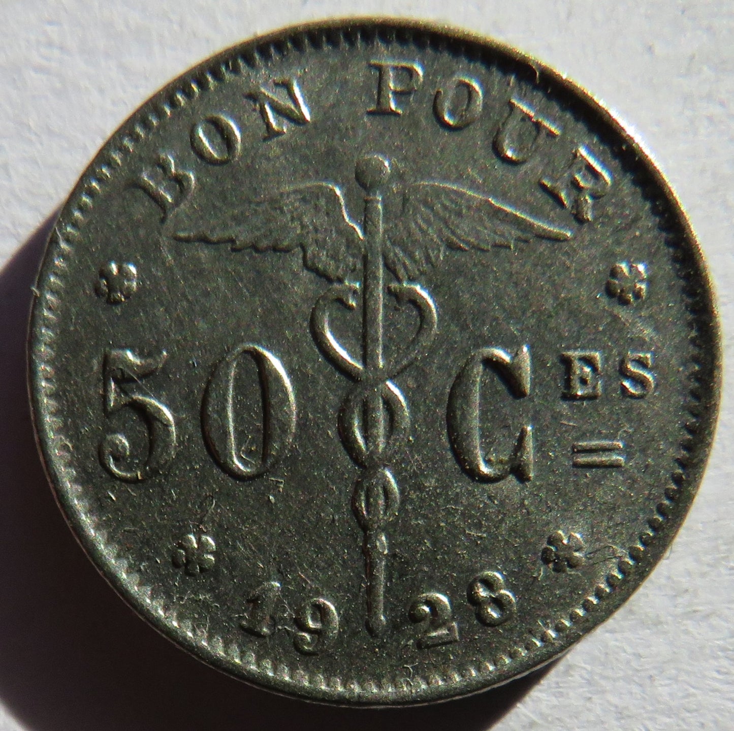 1928 Belgium 50 Centimes Coin
