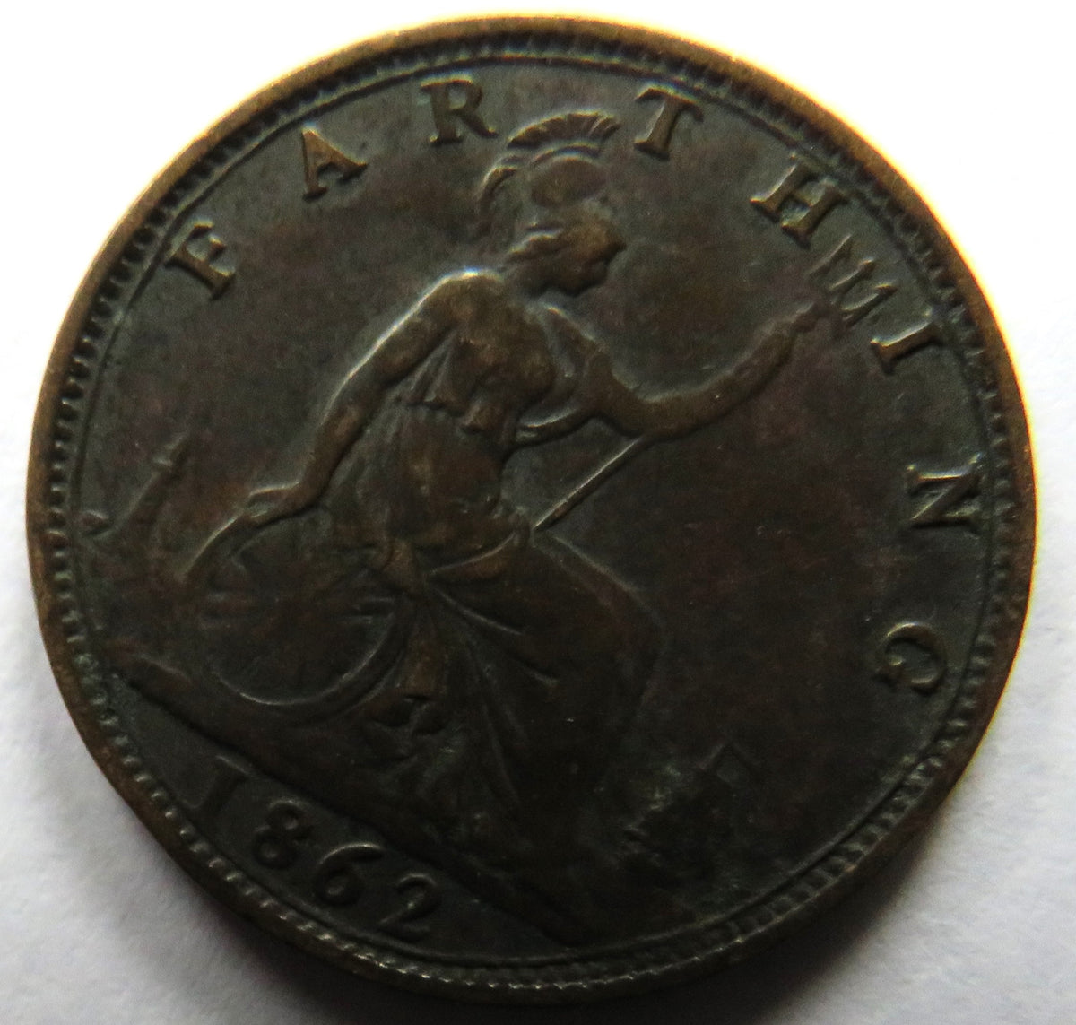 1862 Queen Victoria Bun Head Farthing Coin - Great Britain image 3
