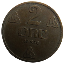 Load image into Gallery viewer, 1936 Norway 2 Ore Coin
