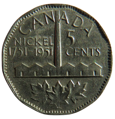 1951 King George VI Canada 5 Cents Coin