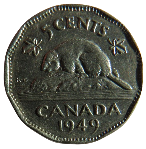 1949 King George VI Canada 5 Cents Coin