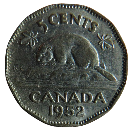 1952 King George VI Canada 5 Cents Coin