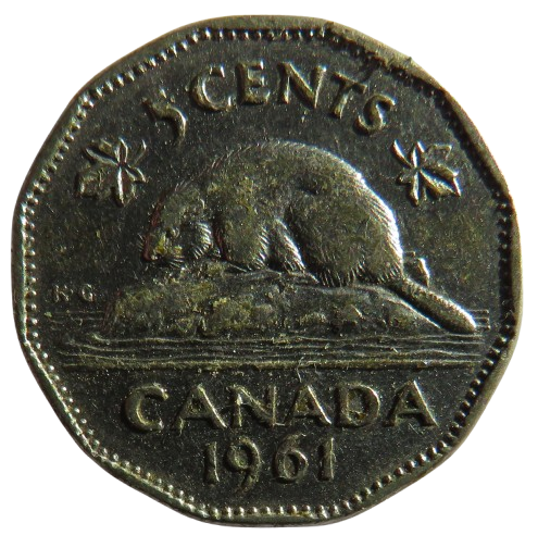 1961 Queen Elizabeth II Canada 5 Cents Coin