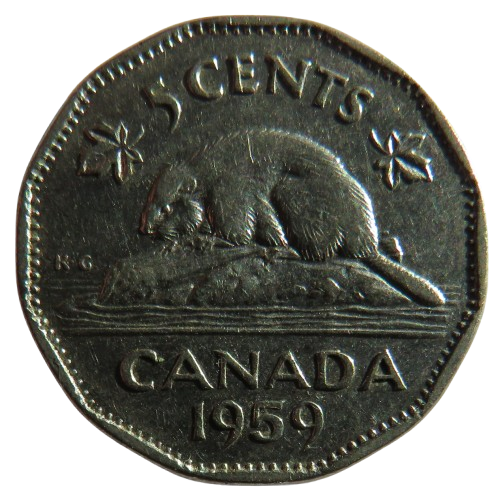 1959 Queen Elizabeth II Canada 5 Cents Coin