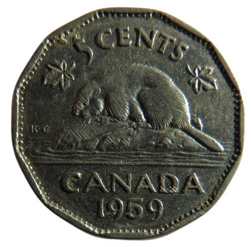1959 Queen Elizabeth II Canada 5 Cents Coin