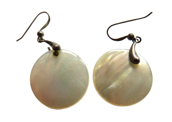 Pair of Ladies Sterling Silver & Mother of Pearl Disc Earrings