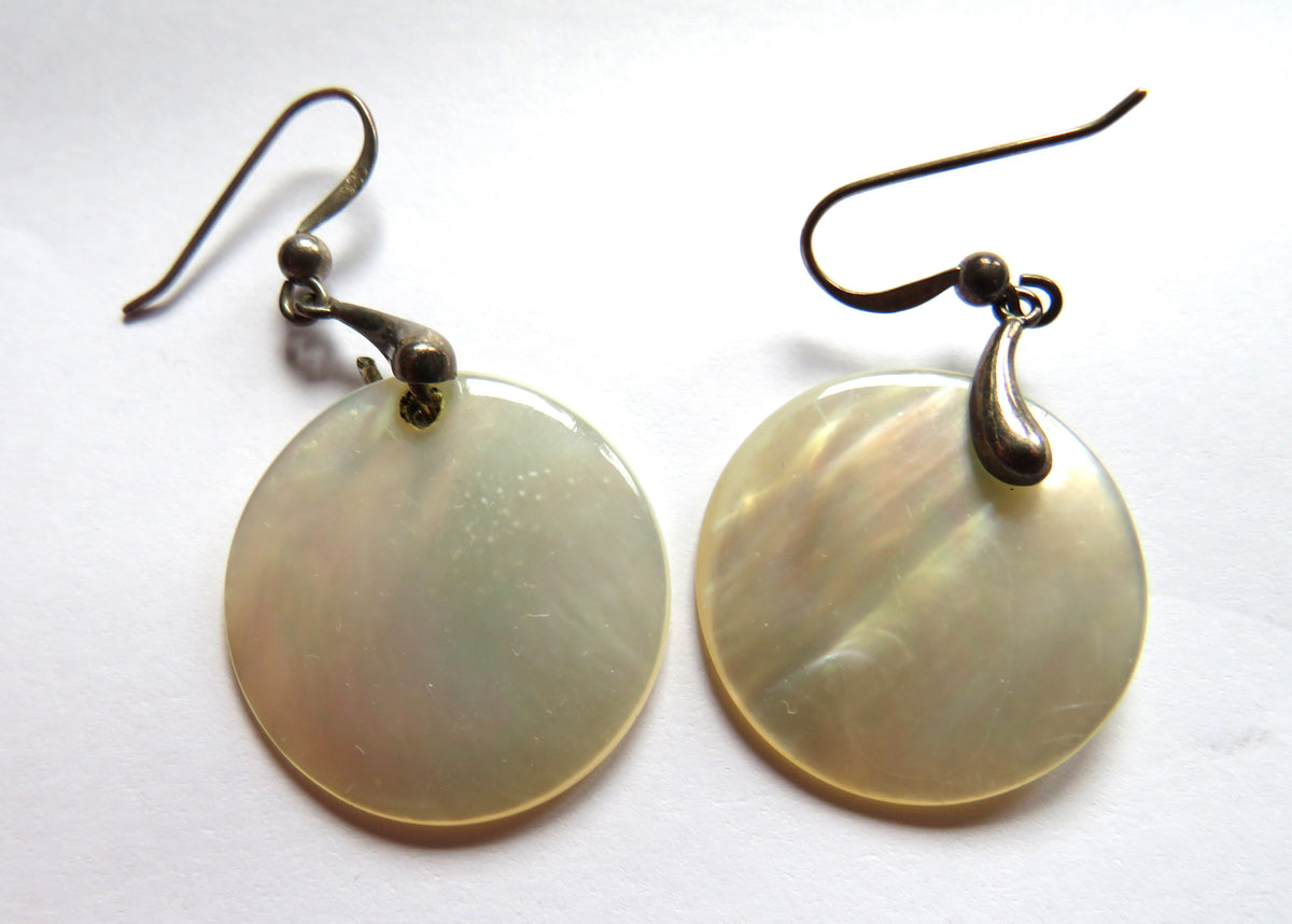 Pair of Ladies Sterling Silver & Mother of Pearl Disc Earrings