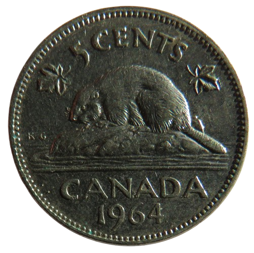 1964 Queen Elizabeth II Canada 5 Cents Coin