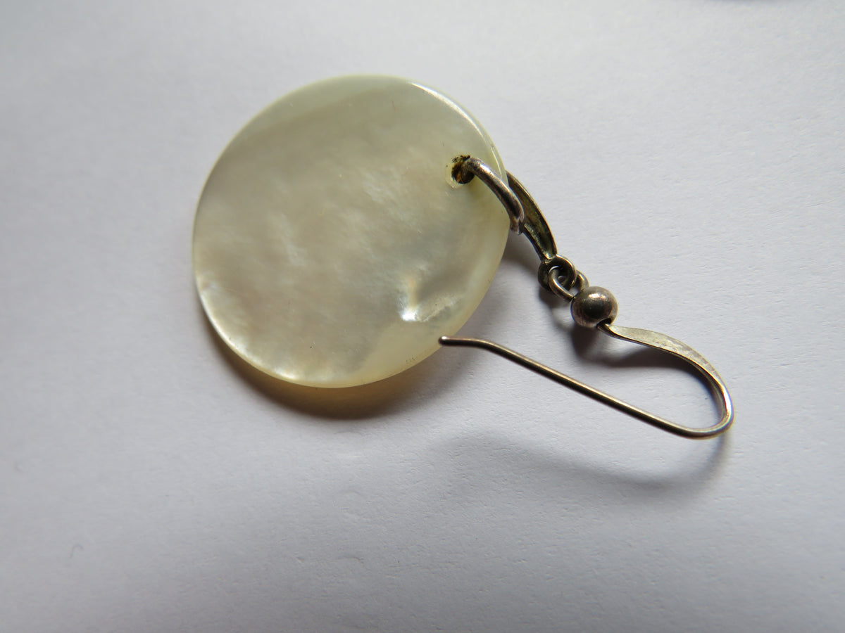 Pair of Ladies Sterling Silver & Mother of Pearl Disc Earrings