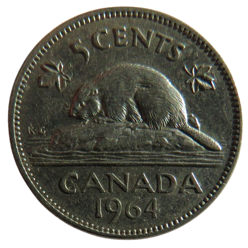 1964 Queen Elizabeth II Canada 5 Cents Coin