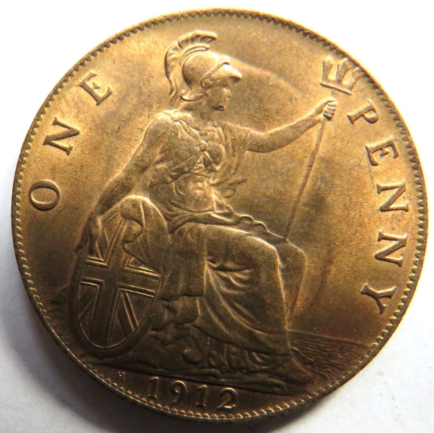 1912-H King George V One Penny Coin Unc - Scarce Date - Great Britain