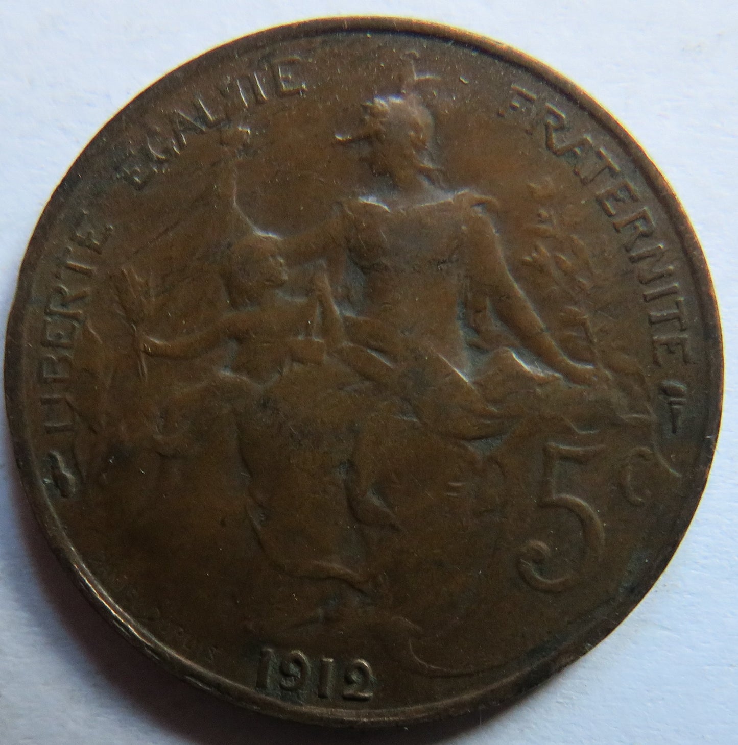 1912 France 5 Centimes Coin