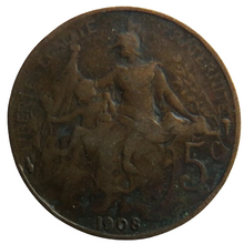 Load image into Gallery viewer, 1908 France 5 Centimes Coin
