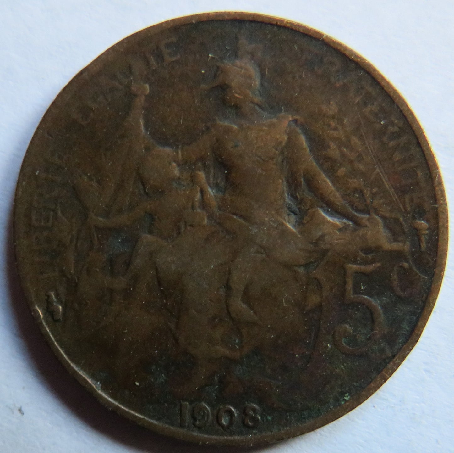 1908 France 5 Centimes Coin