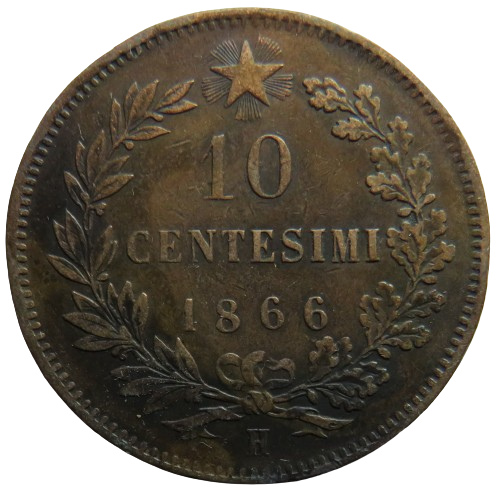 1866 Italy 10 Centesimi Coin